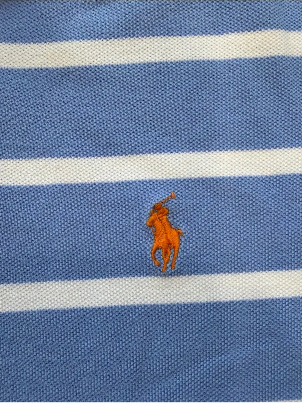 Polo Ralph Lauren Polo Shirt Mens XL Blue White Striped with Orange Logo